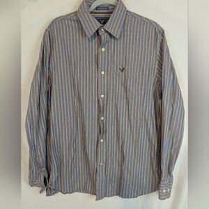 American Eagle Outfitters Size Large Button Down Shirt In Blue/Brown Vintage Fit